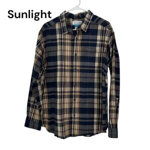 Columbia Mens Long Sleeve Plaid Button-Down Shirt Beige & Navy Size XL Relaxed
